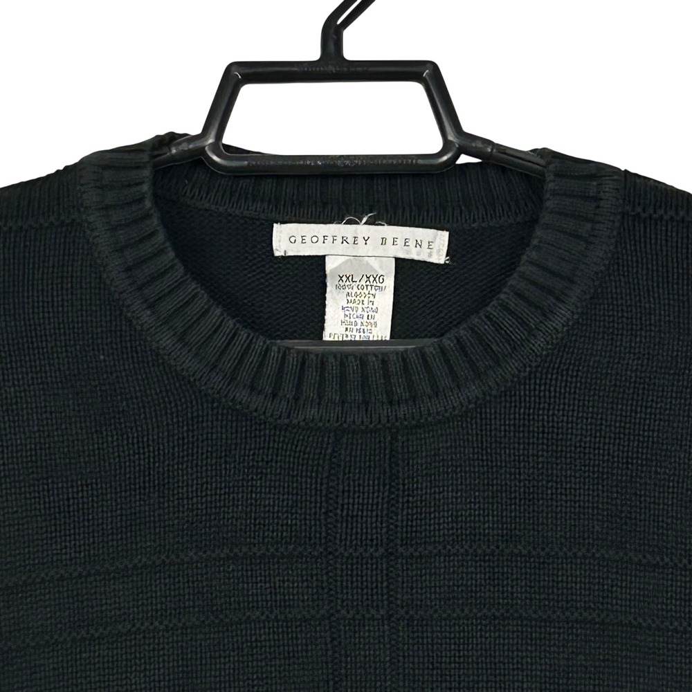 Geoffrey Beene Sweater Mens XXL Black Cotton Textured Grid Pattern Crew Neck - Picture 2 of 13